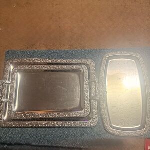 Ornate Silver-Tone Nested Serving Trays - Set of 3